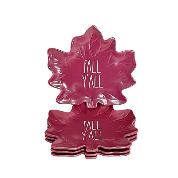 Rae Dunn Fall Y'all Ceramic Leaf Plates Set of 4 Magenta - Picture 1 of 3